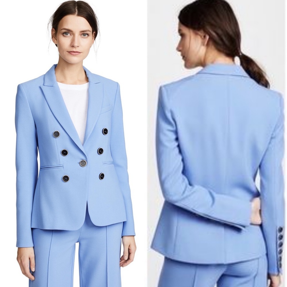Veronica Beard Colson Double Breasted Blazer Jacket Baby Blue Size 2 Suit Collar